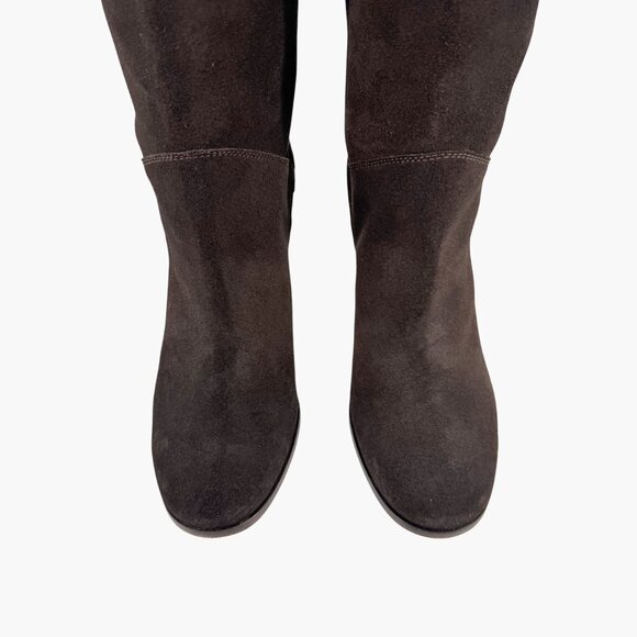 Chanel CC Dark Brown Suede Knee High Riding Boots Block Heel Size 37 US 6-6.5 - Picture 3 of 13